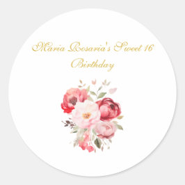Adesivo Redondo Sweet 16  Personalized Floral Stickers