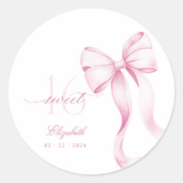 Adesivo Redondo Sweet 16 Pink Bow Stickers