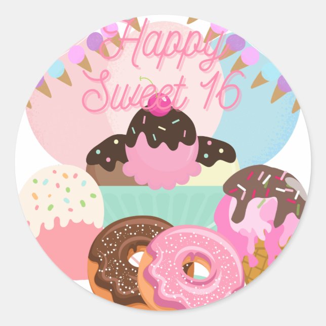 Adesivo Redondo Sweet 16 stickers (Frente)