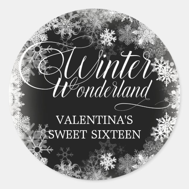Adesivo Redondo Sweet 16 Winter Wonderland Snowflake Favor (Frente)