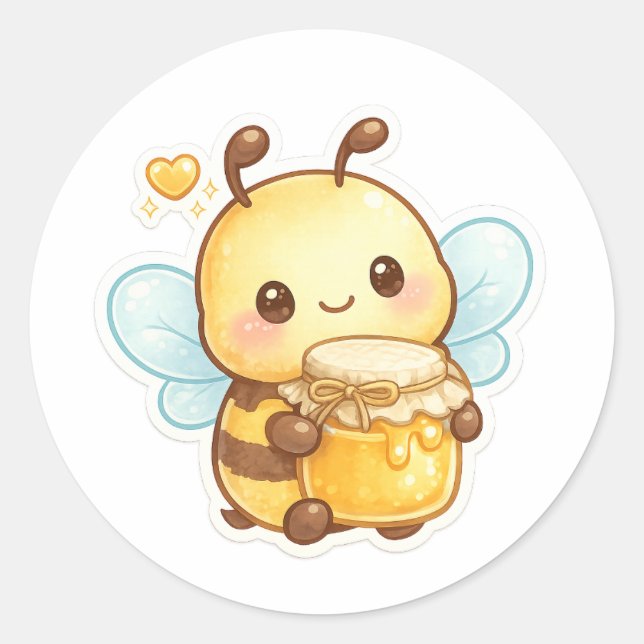 Adesivo Redondo Sweet as Honey | Cute Cartoon Bee (Frente)