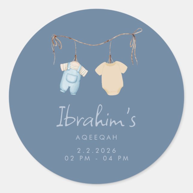 Adesivo Redondo Sweet Baby Boy Aqeeqah Favor Sticker (Frente)