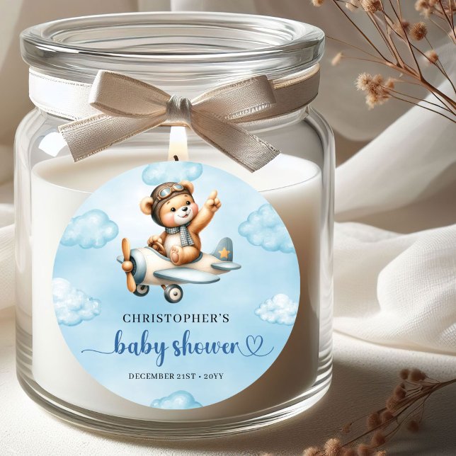 Adesivo Redondo Sweet Baby Boy Teddy Aviator Blue Brown Sticker (Sweet Baby Boy Teddy Aviator Blue Brown Sticker)