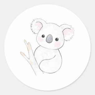 Adesivo Redondo Sweet Baby Koala Joey Watercolor Impressão Sticker