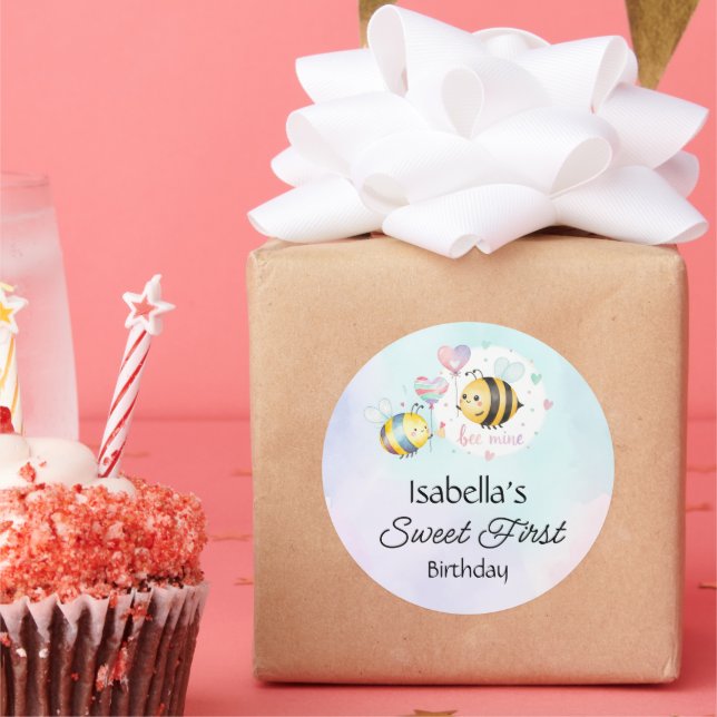 Adesivo Redondo Sweet Bee First Birthday Personalized  (Festa)