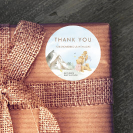 Adesivo Redondo Sweet Blue Mountain Watercolor Bear Cub Thank You