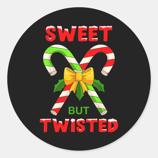 Adesivo Redondo Sweet But Twisted Funny Christmas Candy Cane Xmas  (Frente)