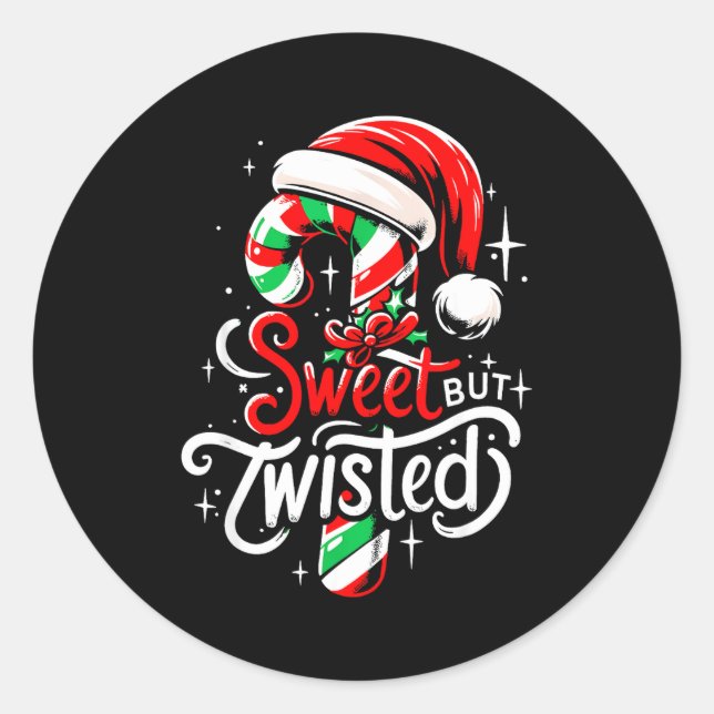 Adesivo Redondo Sweet But Twisted Funny Christmas Candy Cane Xmas  (Frente)