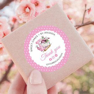 Adesivo Redondo Sweet Cakes Pink Thank you