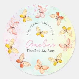 Adesivo Redondo Sweet Flutter 1st Birthday Party
