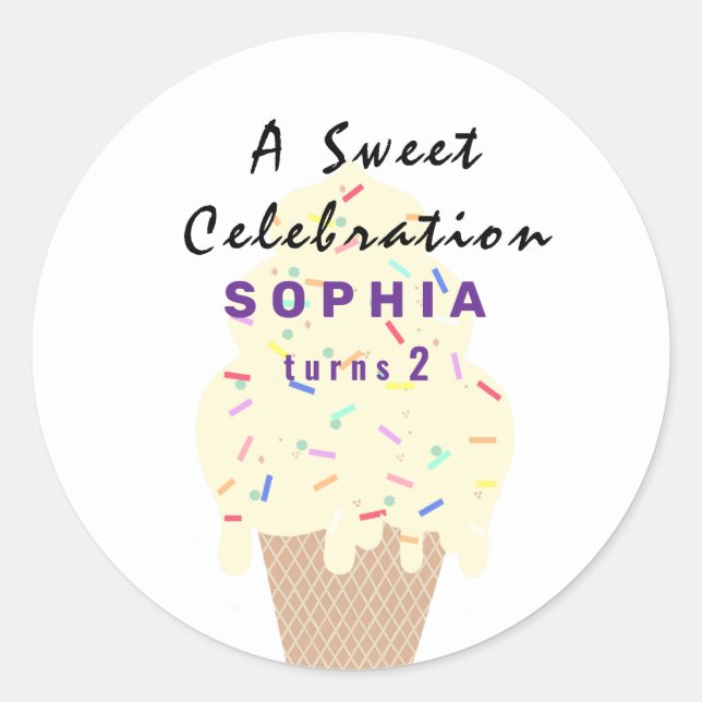 Adesivo Redondo Sweet Ice Cream Birthday  (Frente)