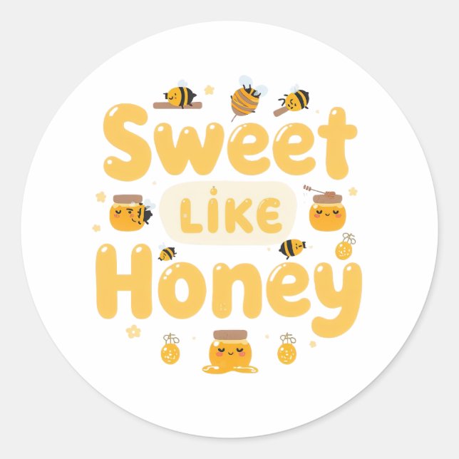 Adesivo Redondo "Sweet Like Honey" Kawaii Pun (Frente)