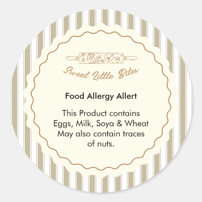Adesivo Redondo Sweet Little Bites Bakery Food Allergy Allert (Frente)