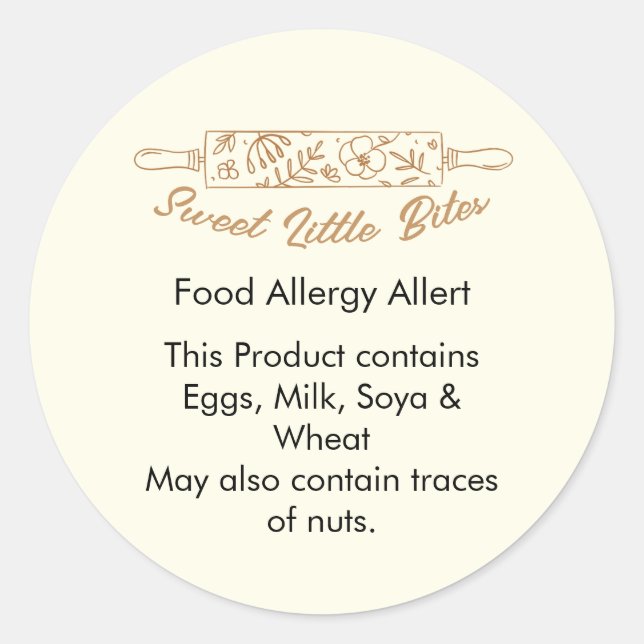 Adesivo Redondo Sweet Little Bites Bakery Food Allergy Allert (Frente)