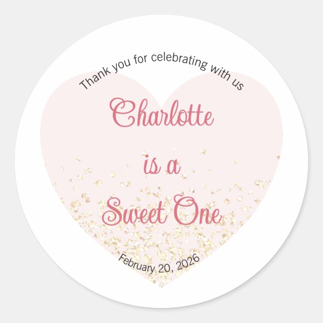 Adesivo Redondo Sweet One Labels, Sweetheart One Party, Heart (Frente)