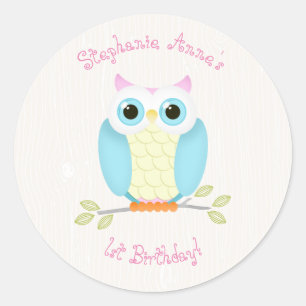 Adesivo Redondo Sweet Owl Birthday