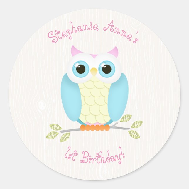 Adesivo Redondo Sweet Owl Birthday (Frente)