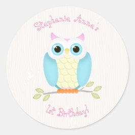 Adesivo Redondo Sweet Owl Birthday