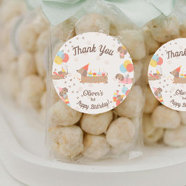 Adesivo Redondo Sweet Sausage Puppy Birthday Party Thank You