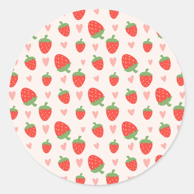 Adesivo Redondo Sweet Strawberries & Hearts Sticker (Frente)