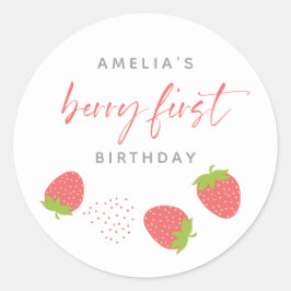 Adesivo Redondo Sweet Strawberry Script Berry Primeiro Aniversário