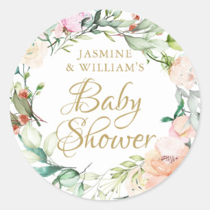 Adesivo Redondo Sweet summer roses gold script couples baby shower