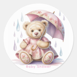 Adesivo Redondo Sweet Teddy Bear Girl Baby Shower