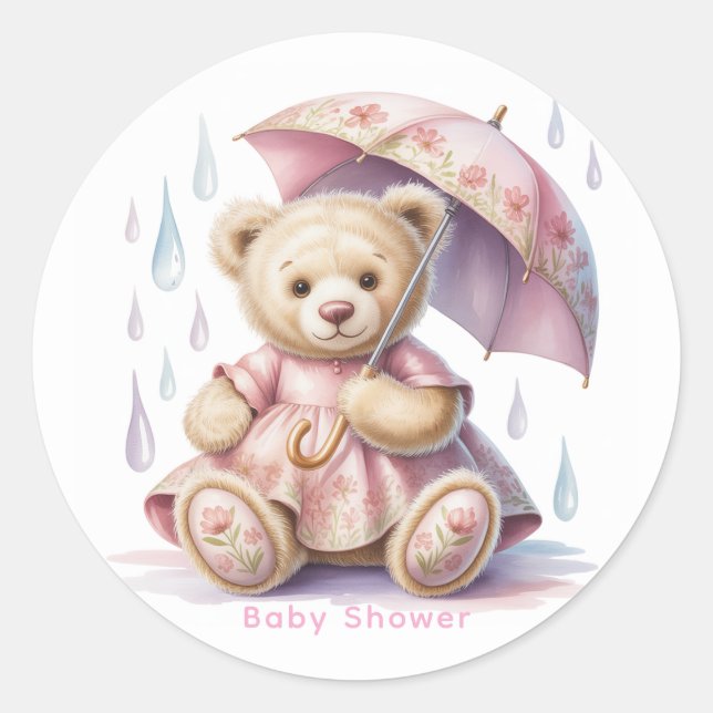 Adesivo Redondo Sweet Teddy Bear Girl Baby Shower (Frente)