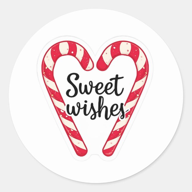 Adesivo Redondo Sweet Wishes Christmas Sticker | Candy Cane Heart  (Frente)