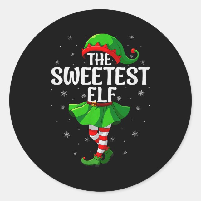 Adesivo Redondo Sweetest Elf Christmas Girls Women Elf Squad Xmas  (Frente)