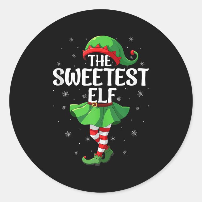 Adesivo Redondo Sweetest Elf Christmas Girls Women Elf Squad Xmas  (Frente)