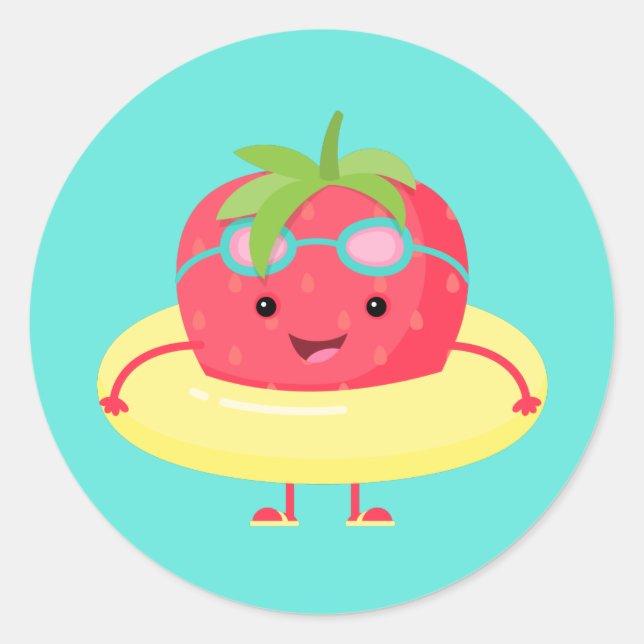 Adesivo Redondo Swimmer de Morango (Frente)