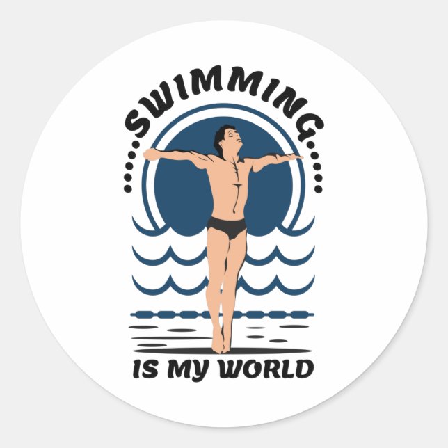 Adesivo Redondo Swimming is My World - Swimmer in Speedo (Frente)