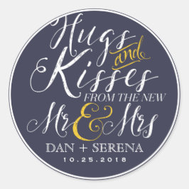 Adesivo Redondo Swirl Script Sr. e Sra. Wedding Favor Sticker