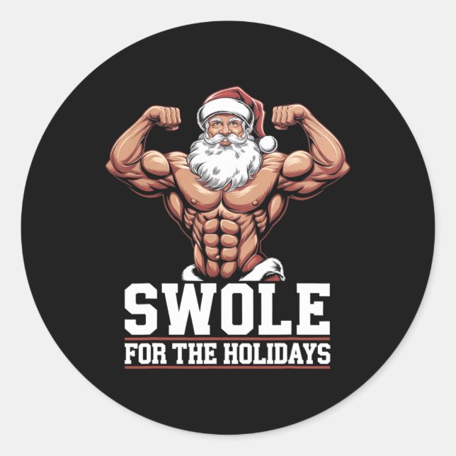Adesivo Redondo Swole De Workout De Natal Para O Natal Do Papai No (Frente)