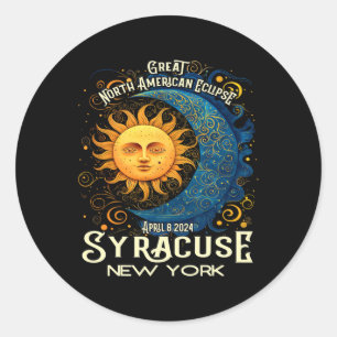 Adesivo Redondo Syracuse New York 2024 Total Eclipse Solar Celesti