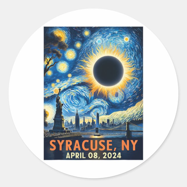 Adesivo Redondo Syracuse New York Total Solar Eclipse 2024 Starry (Frente)
