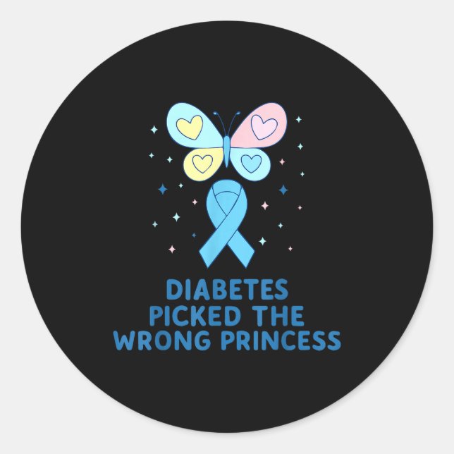 Adesivo Redondo T1d Diabetes Warrior Butterfly Princess Diabetes A (Frente)