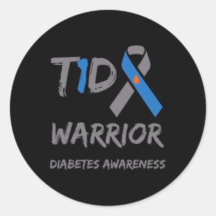 Adesivo Redondo T1d Guerreiro Tipo 1 Diabetes Consciência Azul Fit