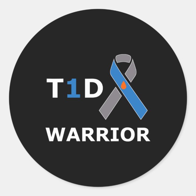 Adesivo Redondo T1d Guerreiro Tipo 1 Diabetes Consciência Azul Fit (Frente)