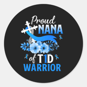 Adesivo Redondo T1d Nana Tipo 1 Sensibilização para a Diabetes Fam