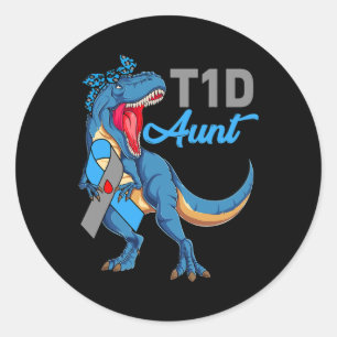 Adesivo Redondo T1d Tia Tipo 1 Sensibilização Mês da Diabetes Dino