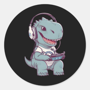 Adesivo Redondo T. Dinossauro Rex Jogando Jogos Jogando Jogador Pl