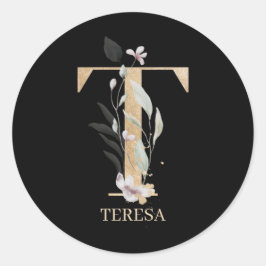 Adesivo Redondo T Monograma Floral Personalizado