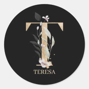 Adesivo Redondo T Monograma Floral Personalizado