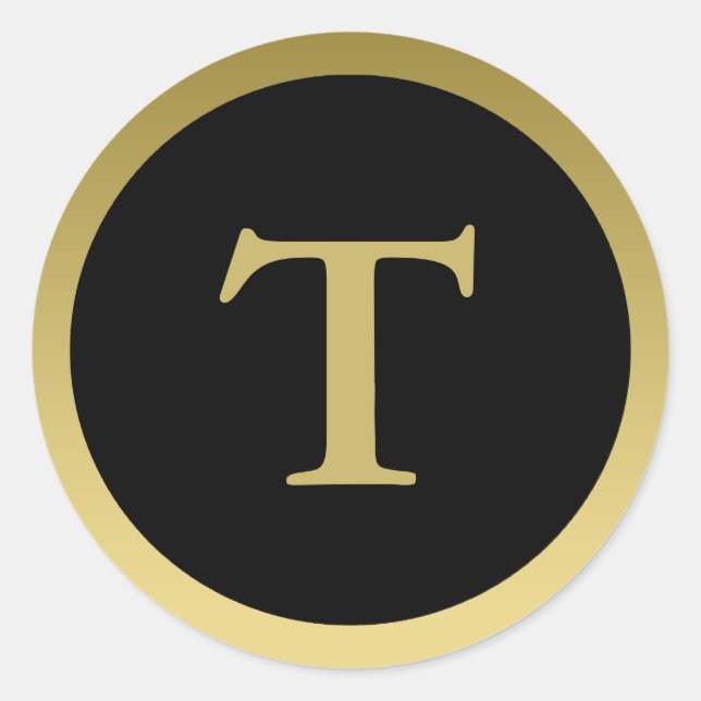 Adesivo Redondo T: Monograma T Elegante Dourado e Preto (Frente)