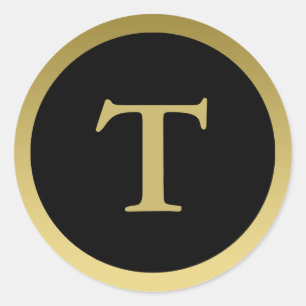 Adesivo Redondo T: Monograma T Elegante Dourado e Preto