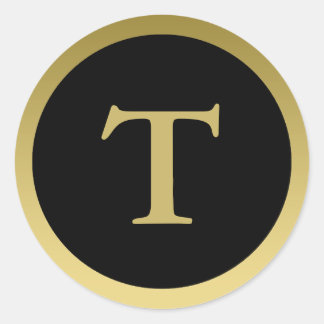 Adesivo Redondo T: Monograma T Elegante Dourado e Preto