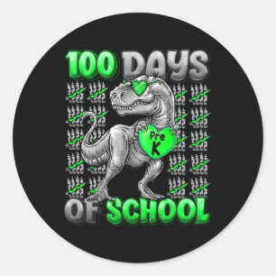 Adesivo Redondo T-rex 100 Dias De Pré-k Escolar 100 Dias Mais Inte