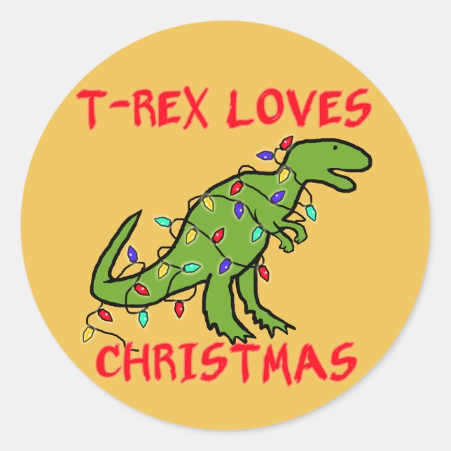 Adesivo Redondo T-Rex ama o Natal (Frente)